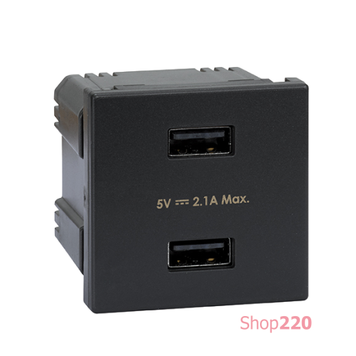 Розетка USB для зарядки, двойная, 2 модуля, черный, К45 Simon K126E/14