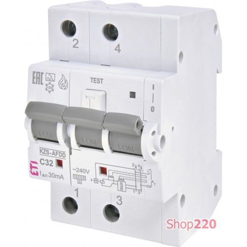 Дифавтомат с защитой от дуги C 32/0,03 тип A, 10kA, KZS-AFDD 3M2p ETI 2173877