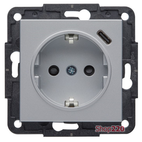 Розетка с USB тип С, серебристый, Lumina WL4852 Hager