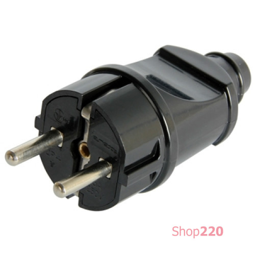 Вилка бытовая заземлением, 16А прямая черная, e.plug.straight.004.16,з Enext s9100003
