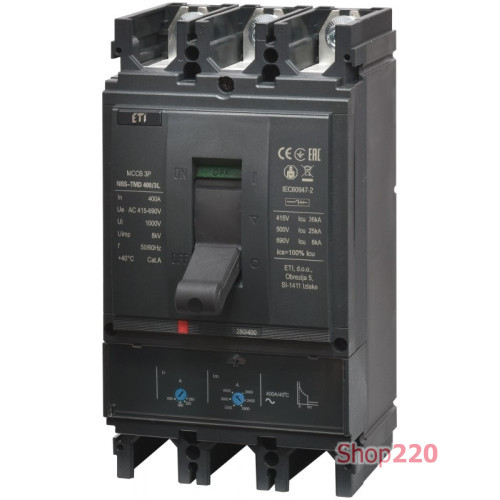 Автоматический выключатель 400A 3P, 36кА, (0.7-1)In/(5-10)In, NBS-TMD 400/3L ETI 4673102
