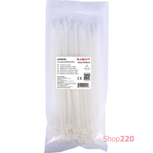 Кабельная стяжка 300мм х 8мм, белый, e.ct.stand.300.8.white Enext s015055
