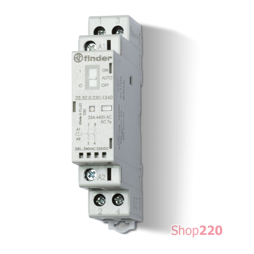 Контактор 25А, 2 полюса, 2НО, Finder 223200124320