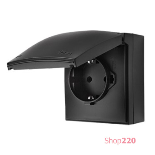Розетка влагозащищенная, IP44, черный, Aquaclick Simon