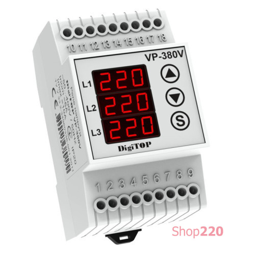 Реле напряжения 6А трехфазное, VP-380V DigiTop