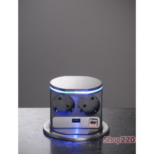 Выдвижной блок розеток 2x220 + USB, с подсветкой, VoltPort