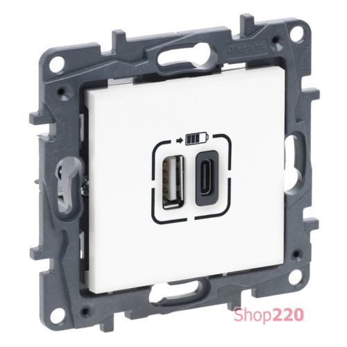Розетка USB тип А+C 12Вт+15Вт 5В, белый, Niloe Step Legrand 863140B