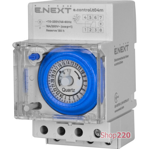 Таймер суточный электромеханический, 16А, e.control.t04m Enext i0310036