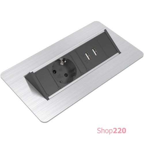 Блок розеток в стол 220В + USB, нержавеющая сталь, Axessline QuickBox