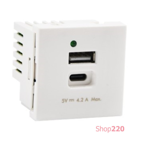 Розетка USB тип А + тип С, двойная, 2 модуля, белый, К45 Simon K126G/9