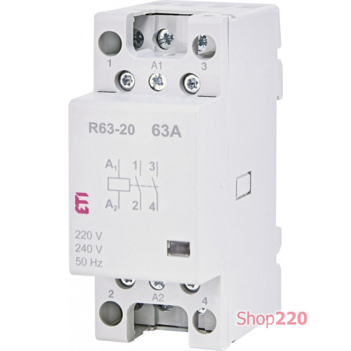 Контактор модульный тихий, 63А, 2НО, R 63-20 230V ETI 2463482