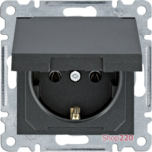 Розетка с заземлением и крышкой, черный, Lumina WL1153 Hager