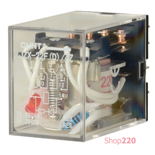 Промежуточное реле 220 В AC, 5 А, 2 контакта, с LED-индикацией, JZX-22F(D) Chint 285445