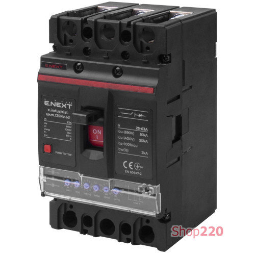 Силовой автомат с электронным расцепителем 63 А, 3-фазный, e.industrial.ukm.125Re.63 Enext i0770055