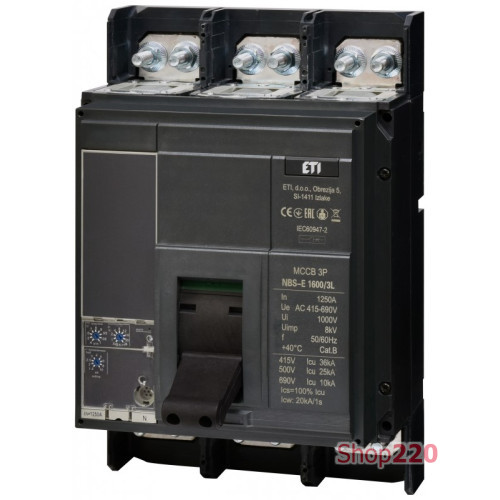 Автоматический выключатель 1250A 3P, 36kA, (0.4-1)In/(1.5-10)Ir, NBS-E 1600/3L ETI 4673162