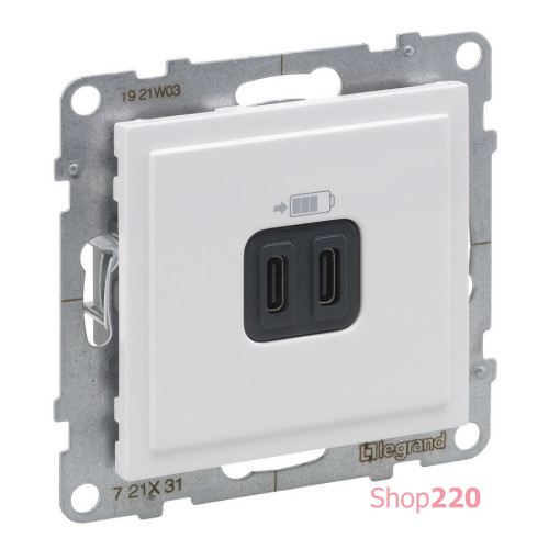Розетка USB Тип С+C, 15 Вт 5В, белый, Suno Legrand 721131