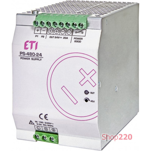 Блок питания PS-480-24 (Вход: 100-240V AC/140-340V DC; Выход: 24-28V DC/480W/20A) ETI 4656684