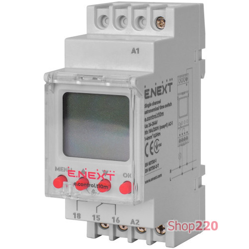 Таймер астрономический 16А одноканальный, e.control.t10m i0310035