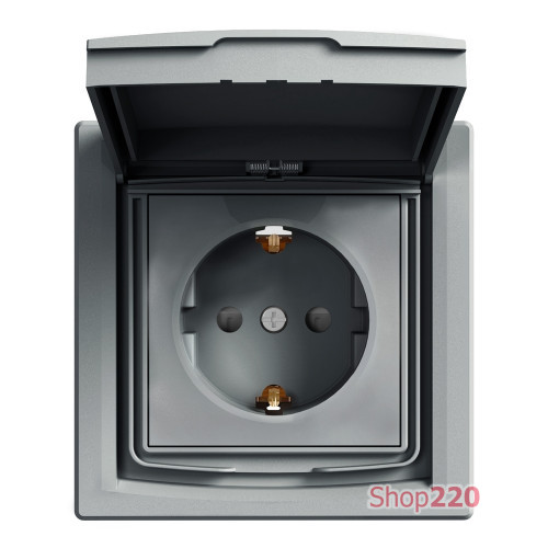 Розетка вологозахищена IP44 із заземленням, сталь, EPH3100362 Schneider Asfora