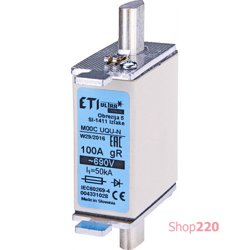 Сверхбыстрый предохранитель M000 UQU-N 50A 690V gR для защиты полупроводников ETI 4331025
