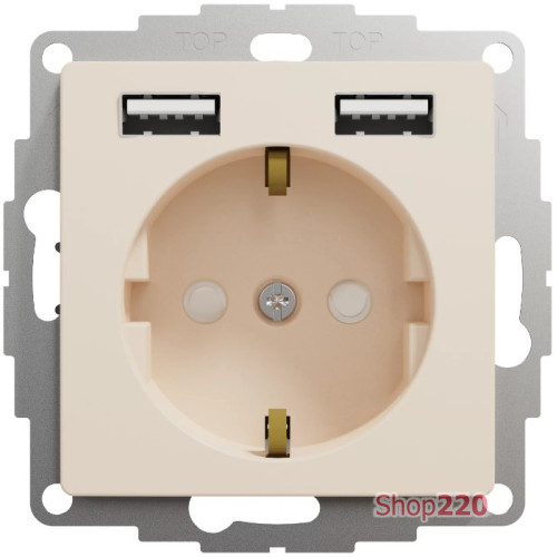 Розетка электрическая с USB тип А+А, бежевый, Sedna Design SDD112052