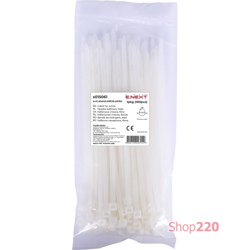 Кабельная стяжка 400мм х 8мм, белый, e.ct.stand.400.8.white Enext s015061