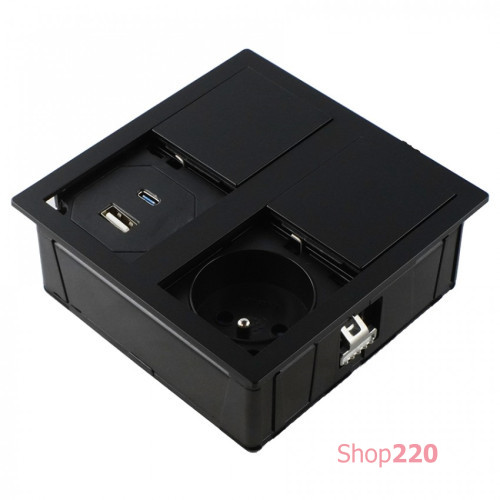 Врезная розетка в стол 220В + USB тип А+С, черный, Versahit ASA 060.15F.00045