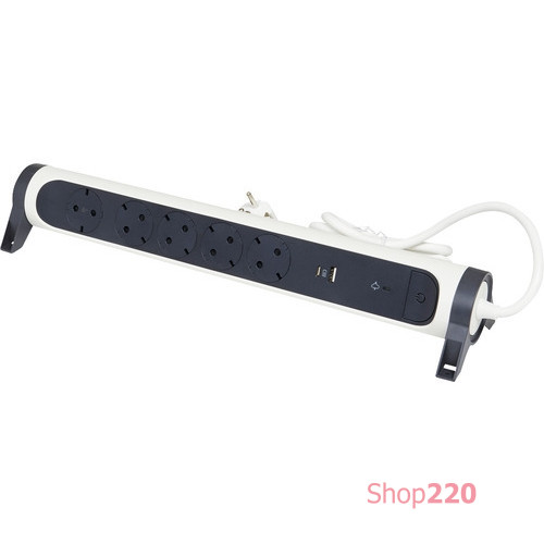 Удлинитель на 5 розеток 16 А с USB A+C, с УЗИП, кабель 1,5 м, белый/черный, премиум 694510 Legrand