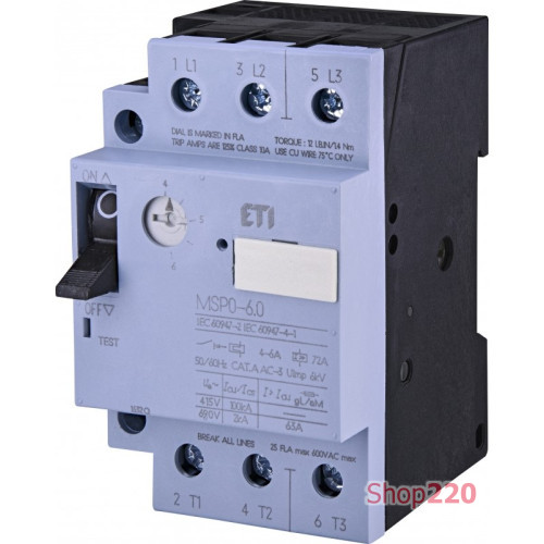 Автомат для защиты двигателя MSP0-6 (2,2 kW, 4-6A) ETI 4646623