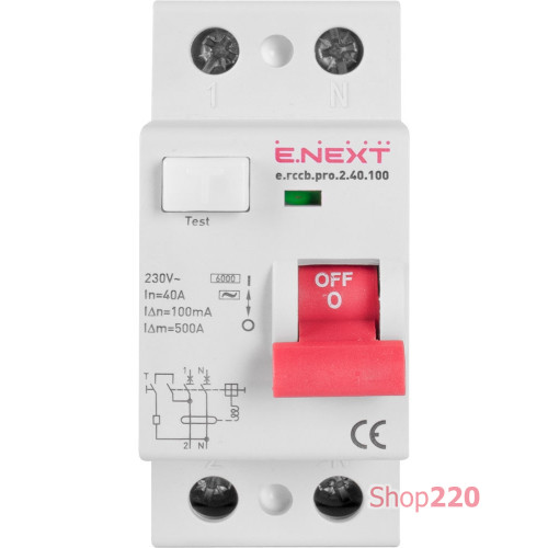 Диф. выключатель 40А, 100мА, 2 полюса, тип АС, e.rccb.pro.2.40.100 Enext p003009