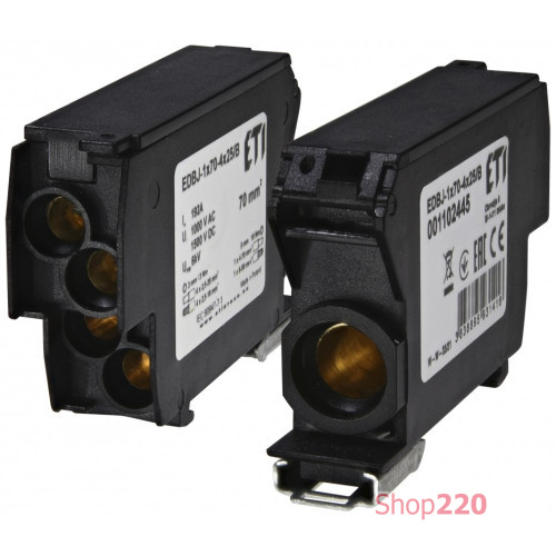 Распределительный блок 192A, IN: 1x70, OUT: 4x25, черный, EDBJ-1x70-4x25/B ETI 1102445