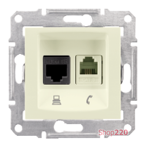 Розетка RJ11 + RJ45 кат 5e неэкран, UTP, кремовый, Sedna SDN5100123 Schneider