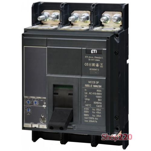 Автоматический выключатель 800A 3P, 65kA, (0.4-1)In/(1.5-10)Ir, NBS-E 1600/3H ETI 4673180