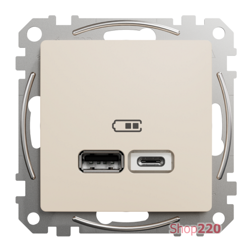 Розетка USB тип A+C 2,4A, бежевый, Sedna Design SDD112402