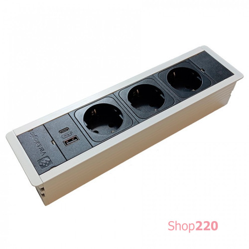 Врезной блок розеток 3х220В + USB тип С, белый, Versaframe ASA 060.40F.00008