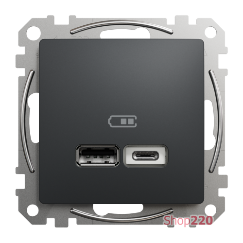 Розетка USB тип A+C 2,4A, черный, Sedna Design SDD114402