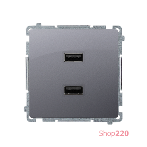 Розетка USB зарядка, двойная, 2.1А, серебро, Basic Simon