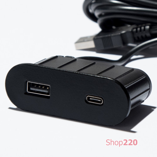 Розетка USB тип А+С в стол/мебель, черный, Versapick ASA ASA-060.29Z.00061