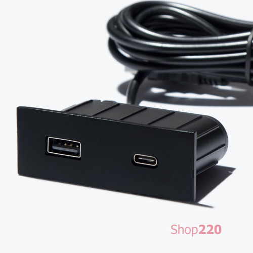 Розетка USB тип А+С в стол/мебель, черный, Versapick ASA ASA-060.29Z.00053
