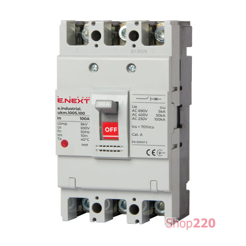 Силовой автомат 100 А, трехфазный, 35кА, e.industrial.ukm.100S.100 Enext i0010006