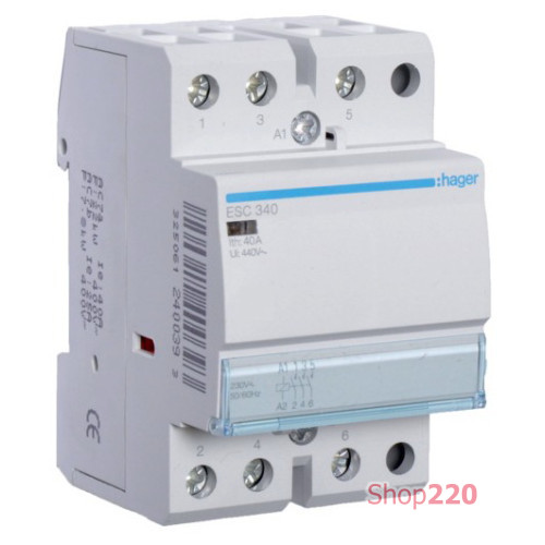 Контактор 230В 40 A, 3но, Hager ESC340