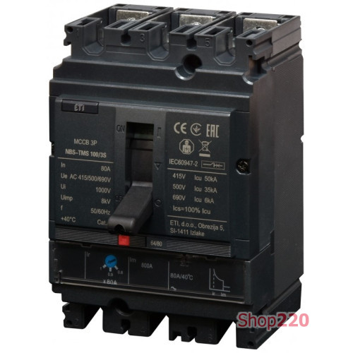 Автоматический выключатель 80A 3P, 50kA, (0.8-1)In/фикс., NBS-TMS 100/3S ETI 4673026