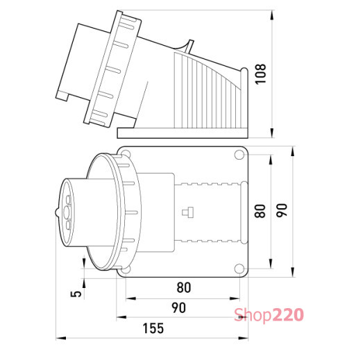 Силовая вилка стационарная 3Р+N+Z, 400В, 32А, IP67, Tarel 3646-230