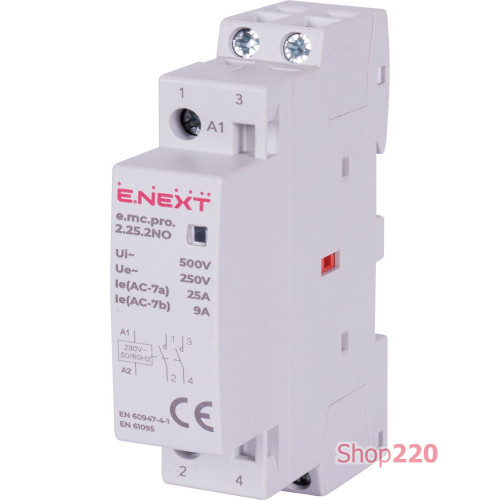 Модульный контактор 2р, 25А, 2NO, 220В, e.mc.pro.2.25.2NO Enext p005201
