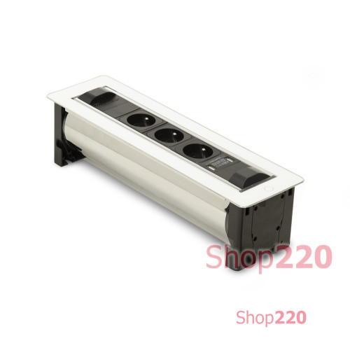 Вращающийся блок розеток 3х220В + USB тип А + С, белое стекло, Versaturn ASA 060.24F.00032