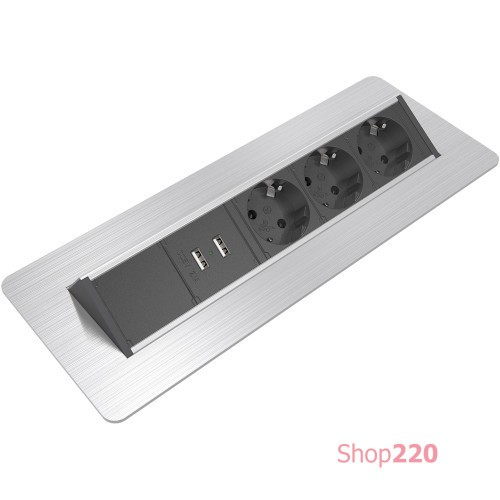 Блок розеток в стол 3х220В + USB, нержавеющая сталь, Axessline QuickBox Kondator