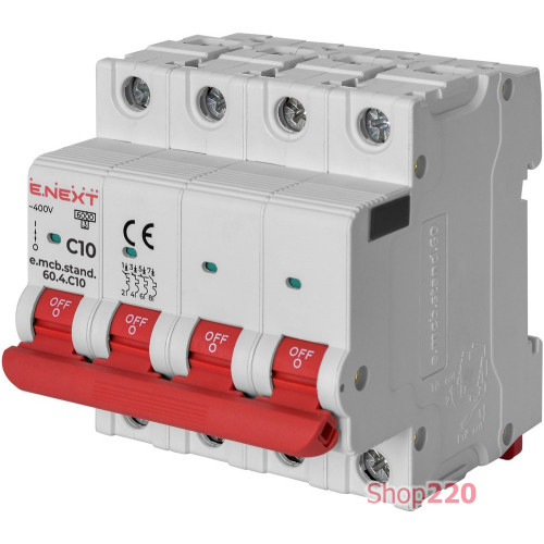 Автомат 10 А, 4-полюсный, тип С, e.mcb.stand.60.4.C10 Enext s002146