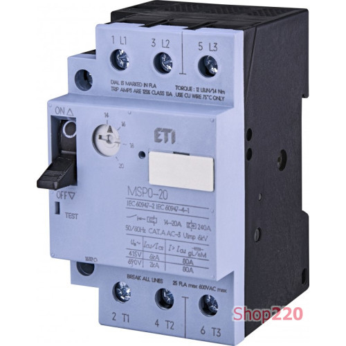 Автомат для защиты двигателя MSP0-20 (7,5-9 kW, 14-20A) ETI 4646626