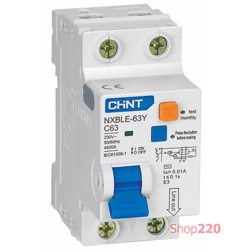 Дифавтомат C25A, 30mA, 1P+N, 4.5kA, NXBLE-63Y Chint 105544