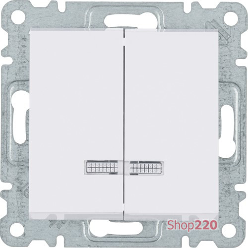 Выключатель двухклавишный с подсветкой, белый, Lumina-2 WL0240 Hager